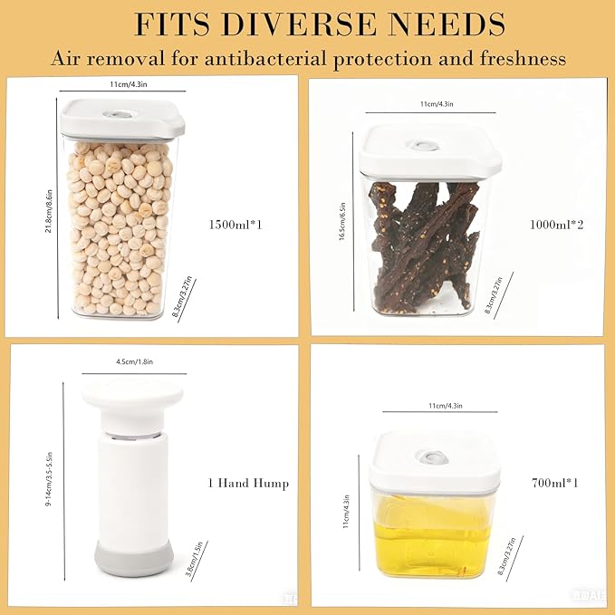 Vacuum Sealed Food Storage Containers with Pump – Airtight, Keeps Food Fresh, Prevents Bacteria – Ideal for Grains, Coffee, Snacks & dog food storage container(4-Piece Set)