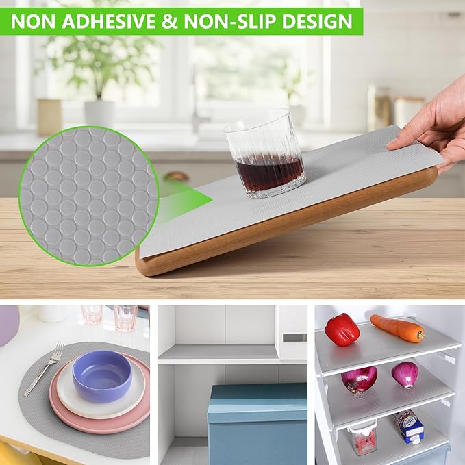 Light Gray Shelf Liners for Kitchen Cabinets Non Adhesive Drawer Liner for Bathroom Waterproof Refrigerator Liners for Shelves Fridge Plastic Mats Cabinet Cupboard Liner 11.8 x 236.2 Inches x 2 Rolls