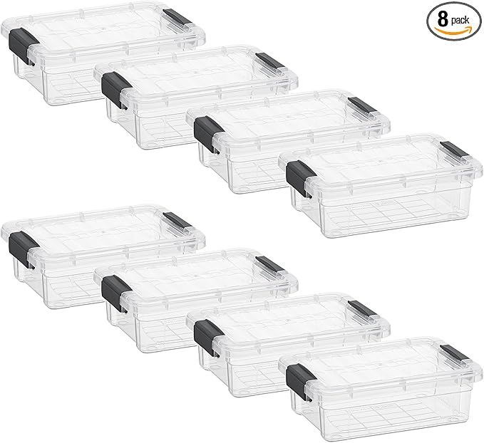 Superio Clear Storage Boxes with Lids, 1.27 Quart Plastic Container Bins for Organizing, Stackable Crates, BPA Free, Non Toxic, Odor Free, Organizers for Home, Office and Dorm, 8 Pack