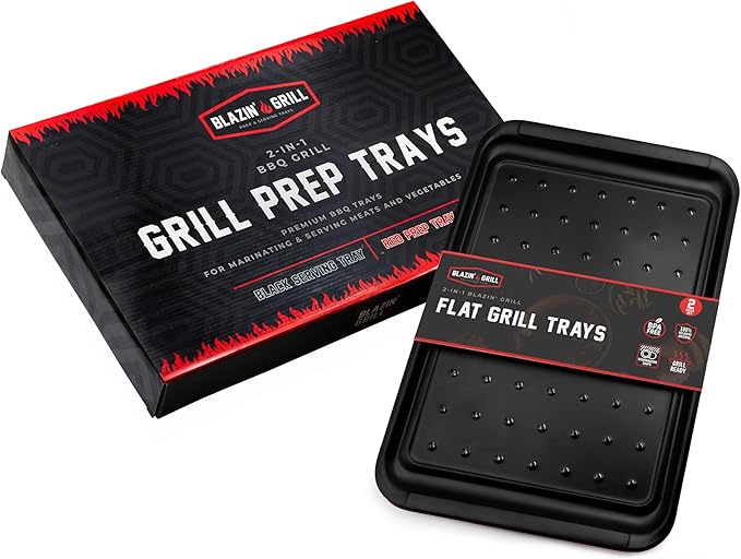 BLAZIN' GRILL Prep and Serve Trays | Set of 2 Stackable, Melamine Trays | Serving Tray & Marinating Tray | Serving Platter for Plating Food & BBQ Prep Tub for Marinating Meats | Grill Accessories |