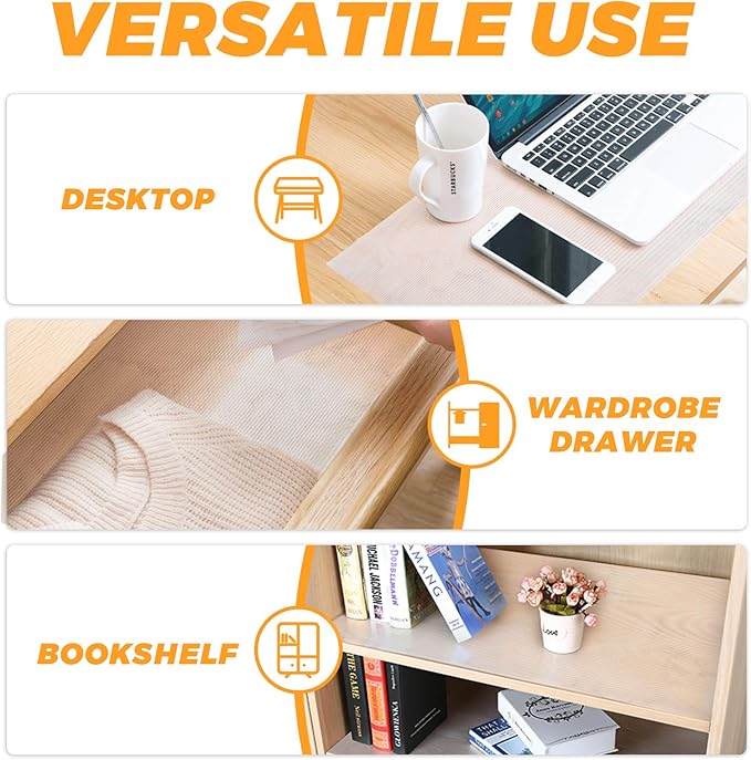 Glotoch Non Adhesive Clear Shelf Liners for Kitchen Cabinets 12" x20FT, Non Slip Drawer Liners for Dresser, Waterproof Cabinet Liners for Shelves/Dresser/Refrigerator/Bathroom