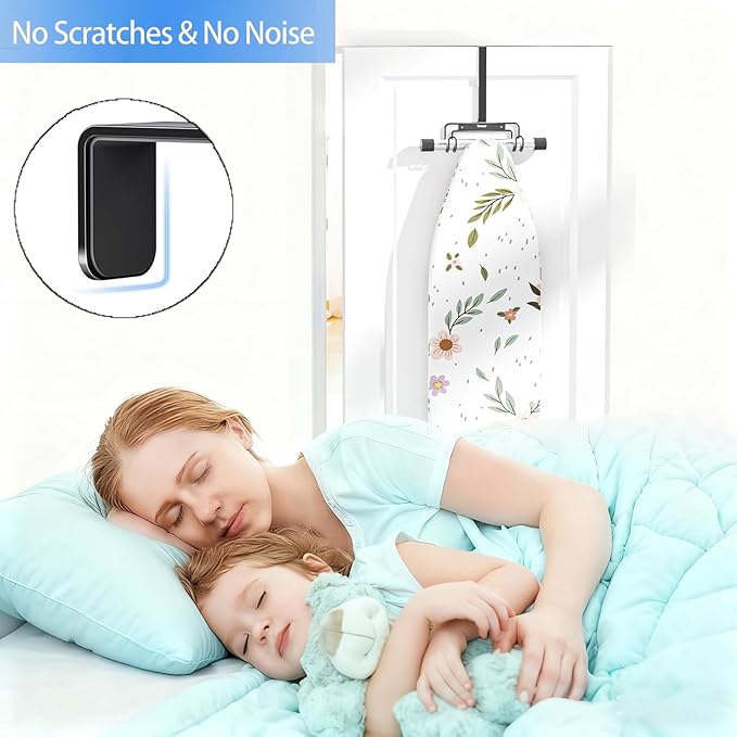 Ironing Board Hanger - Over-The-Door & Wall-Mounted Ironing Board Holder,Removable Hook,Durable Metal Organizer Rack for Y & T-Shaped Boards (Silver)