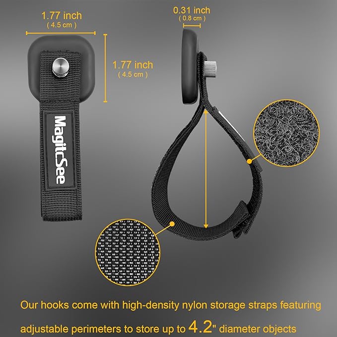 2 Pack Heavy Duty Magnetic Hook Straps for Extension Cords, Powerful Cruise Garage Storage Hook Ties for Hanging Cables, Garden Hoses Ropes, Workshop Tool Box Magnet Organize Hangers for Tools