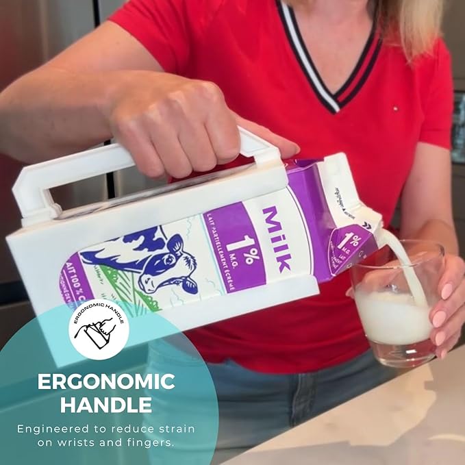 Carton Caddy XL Half Gallon Milk Carton Holder with Handle, Juice Box, Soda Bottle and Milk Half Gallon Holder with Handle, Rust Free, Dishwasher Safe, Reusable, Easy to Clean, Ergonomic