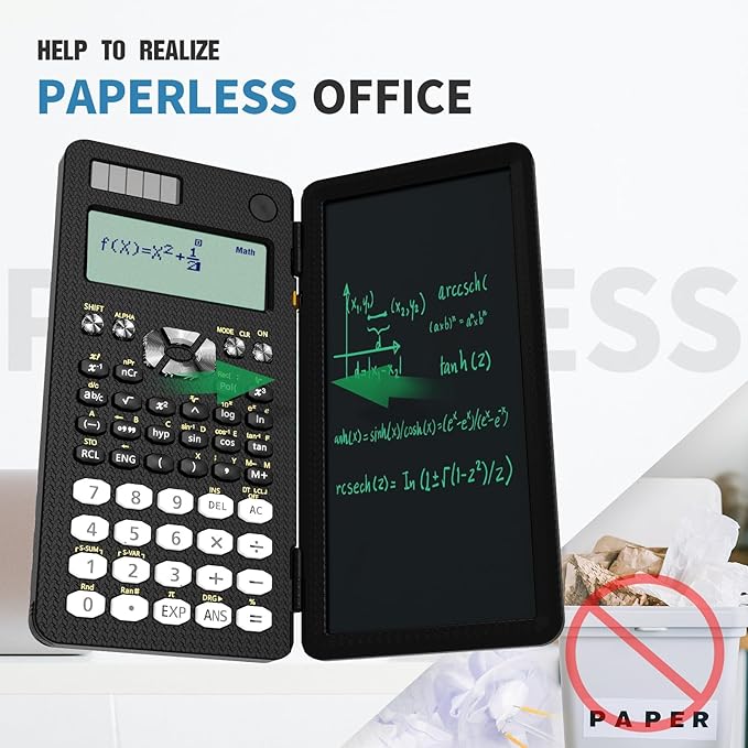 Scientific Calculator for Students with Notepad, ROATEE Middle and High School Supplies for Students, 82 MS Foldable 2-Line Display Science Calculator with Writing Tablet, Solar and Battery Powered