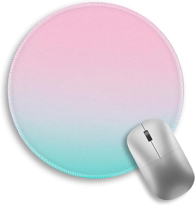 Gradient Blue Pink Work Mouse Pad, Small Round Mouse Pads for Desk, Mini Travel Mousepad for Wireless Computer Laptop, Office Desk Accessories, 8.6 x 8.6 inch