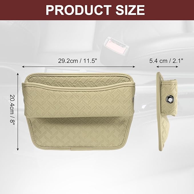HARFINGTON Car Seat Gap Filler Organizer 11.5 x 8 x 2.1 Inch Leather Universal Car Organizer Storage Box Between Seat and Console for Phone Sunglasses Keys, Beige