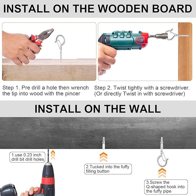 48 PCS Q-Hanger Hooks, Screw Hooks for Outdoor String Lights, Safety Buckle Design Cup Eye Hook for Hanging Christmas Lights, Plants, Mounted on Wall Ceiling, Include 1 Wing Nut Driver, Silver