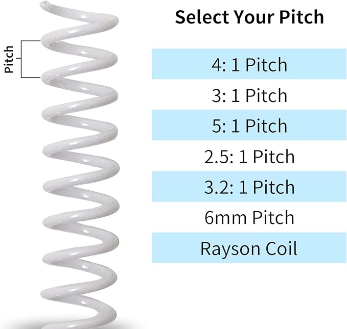 Rayson 1/2" Plastic Spiral Binding Coil, 95 Sheets Capacity, 4:1 Pitch 12.7mm White Coil Binding Spines for Business and Educational Purposes, Pack of 100