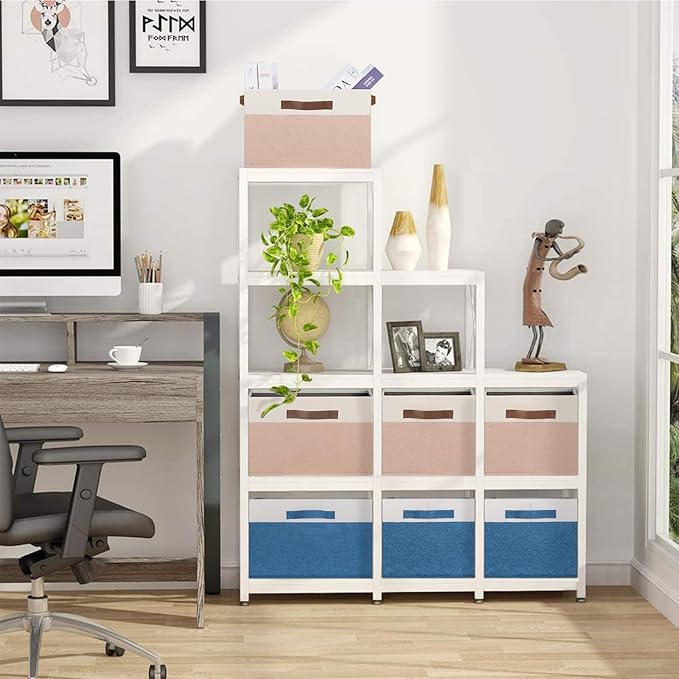 GhvyenntteS Large Fabric Storage Bins 6 Pack, 15x11x9.6 Inch Storage Baskets for Shelves, Foldable Closet Storage Bins for Shelves, Closet Organizers and Storage Boxes, Beige Yellow&White