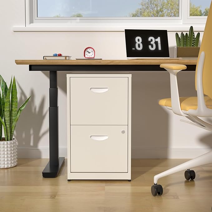 Filing Cabinet 2 Drawer with Lock, Under Desk Metal Filing Cabinet, Two Drawer Vertical File Cabinets Suitable for Letter-Size Files, Light Duty Metal File Storage for Home Office - Assembly Required