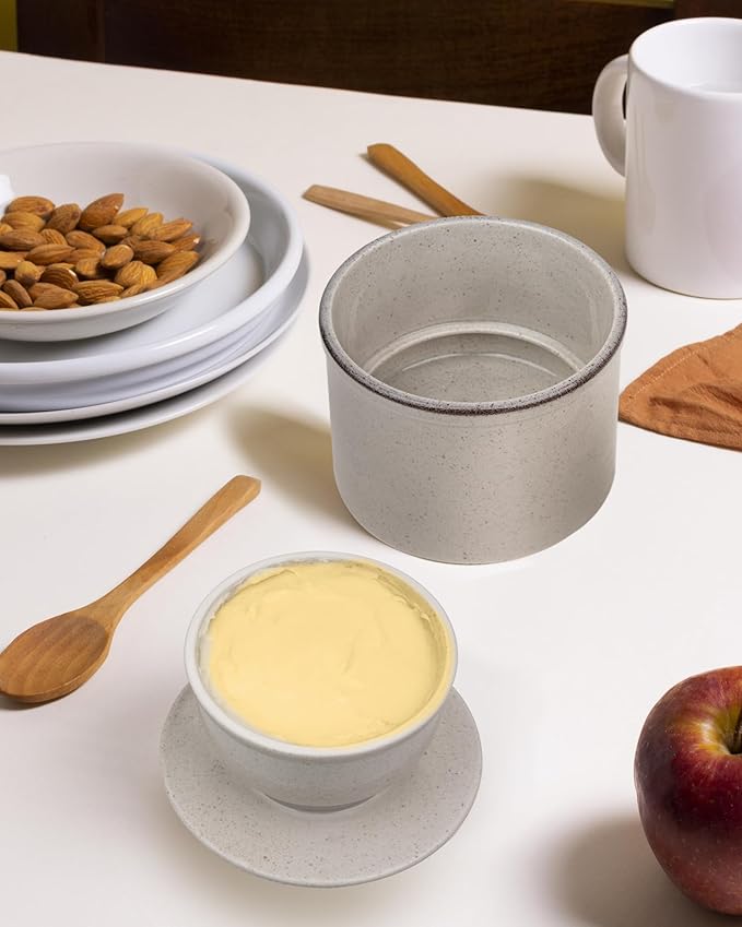 French Butter Dish, Butter Crock for Counter with Water Line, Ceramic Butter Keeper for Spreadable Butter - Chrismas Gift Home Kitchen Decor - Reactive Glaze Collection - Grey