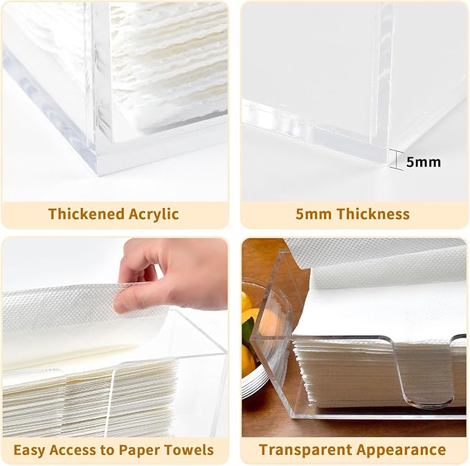 4Pack Acrylic Countertop Paper Towel Holder, Paper Towel Dispenser Countertop/Acrylic Napkin Holder(5mm Acrylic) C-fold or MultiFold Trifold Paper Towels for Bathroom, Kitchen,Restaurant (4)