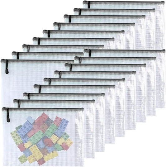 Oaimyy-11 x 14"-18 Pcs-Plastic Mesh Zipper Pouch Document Folders Bag Zip File Bags for Office Supplies,Home,Travel Storages,Puzzle Board Games Storage- (Black)