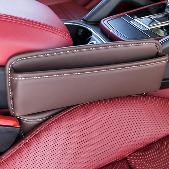 Riloer Car Organizers for Gap Leather Waterproof Car Seat Gap Fillers for Cars, Suvs, Trucks, Front Seat Gap Fillers for Phones, Keys, Cards, Glasses, Beige