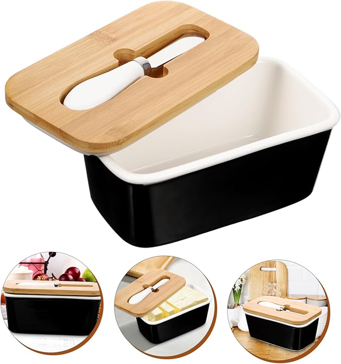 Healifty Ceramic Butter Box with Cutter Airtight Lid Butter Keeper Container for Kitchen Preservation