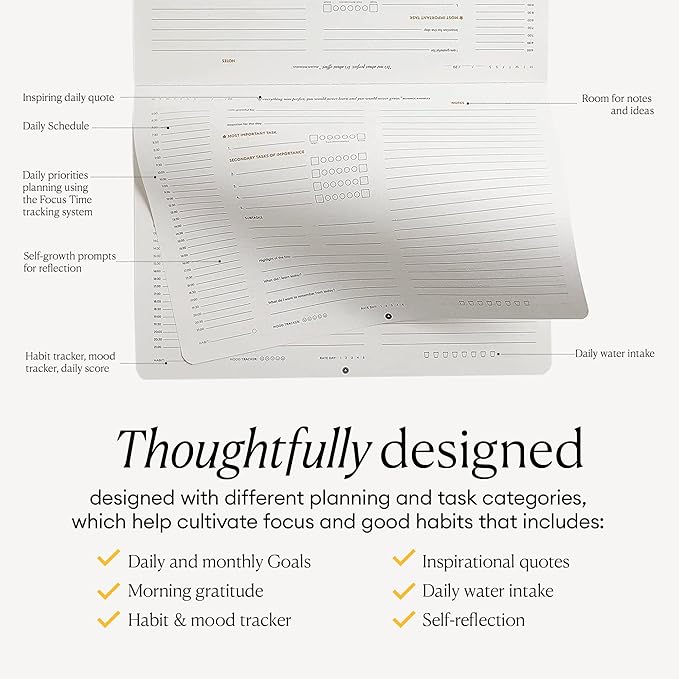 Intelligent Change - Daily Desk Pad, 3-Month Productivity Planner, Tear-Out Deskpad for to-Do List, Productivity Tools for Time Management and Mindfulness, A4 Size, Black