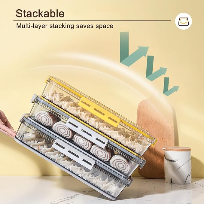 CottonColors Fridge Organizer, Food Storage Containers With Lids for Timer & Drain Board Stackable Refrigerator Organizers and Storage（Short, Small, 1.5 L）