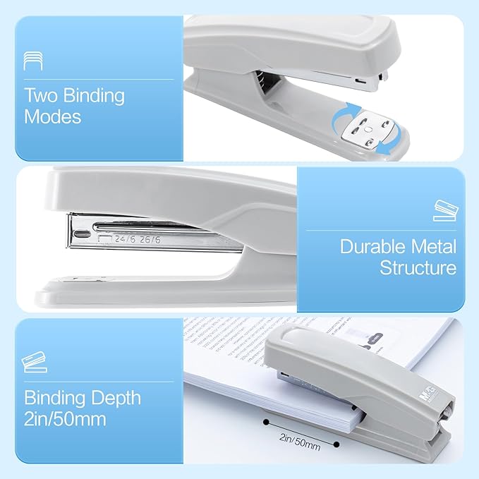 M&G Desktop Stapler with 25 Sheet Capacity, Two Binding Modes, Basic Stapler Set with 1000 Staples and Remover, Durable Staplers for Office School Home (Grey)
