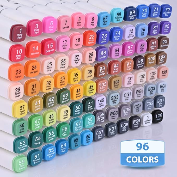 Dabo&Shobo 96 Color Dual Tip Alcohol Art Markers for Kids and Adults - Fine & Chisel Tips for Sketching and Coloring