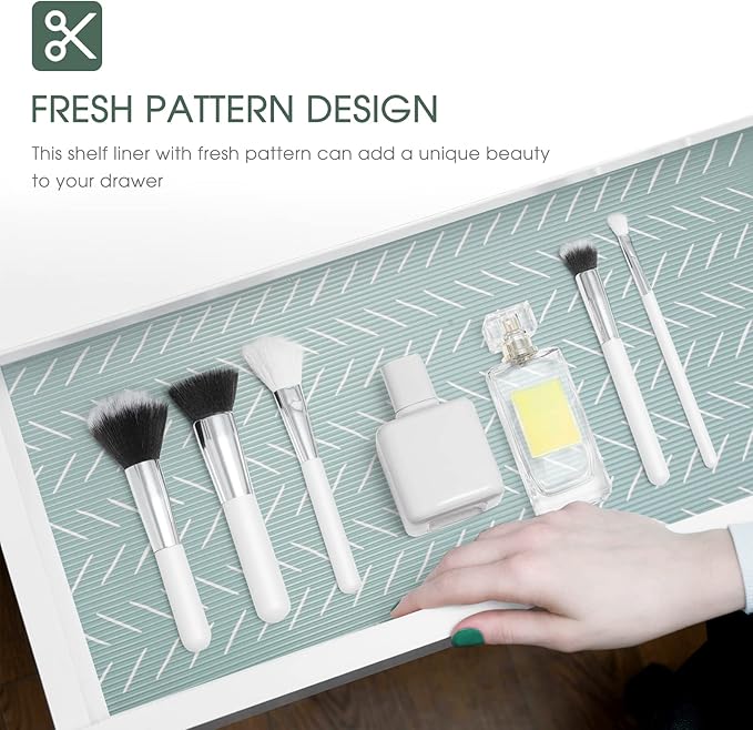 Glotoch Premium Non Slip Shelf Liner, Non Adhesive Drawer Liner, Waterproof Shelf Liners for Kitchen Cabinets, Drawer, Fridge, Wire Shelving, Pantry-17.5" X 360", Heavy Duty, Green Herringbone