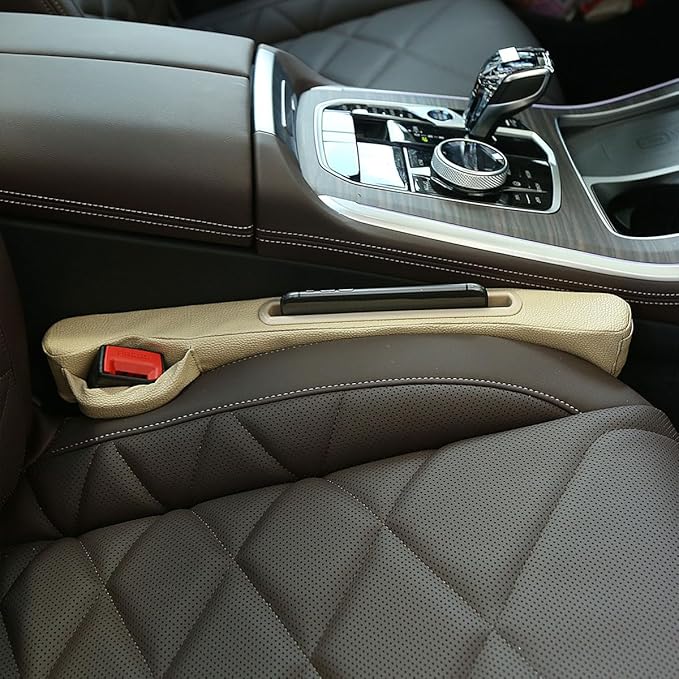 DEEYOTA 2 Pack Car Seat Gap Filler Organizer for Driver Side and Passenger Side Auto Center Console Side Filler Filler for Car Front Seat (Beige 2 pcs)