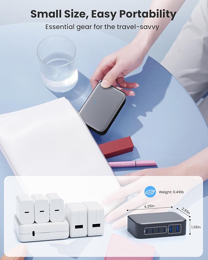 USB C Charger Block 200W with Wall Plug,6 Ports GaN IV Charging Station Hub,QC4.0+PD 65W USB C Laptop Charger Adapter Compatible with MacBook Air/Pro,DELL,iPhone 17/16/15,iPad,Steam Deck,Galaxy-Black