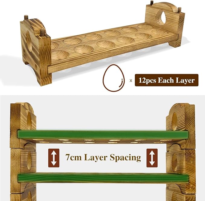 Egg Holder Countertop - Wooden Fresh Eggs Storage for Counter - Pine Wood Egg Organizer Tray Racks