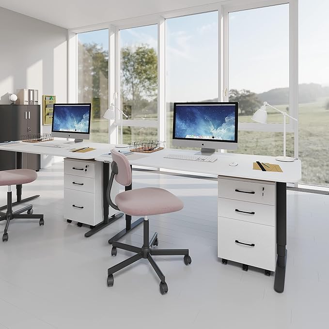 File Cabinet With Lock, 3 Drawer Wood Rolling Filing Under Desk for Home Office, Storage Fits Letter/A4 Size, Mobile Printer Stand, White