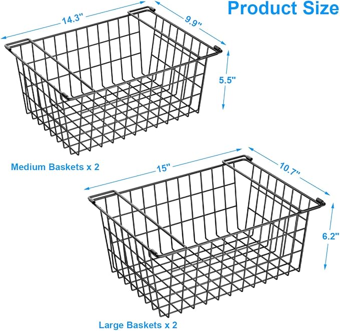Orgneas Freezer Organizer Bins, 4 Pcs Stacking Chest Freezer Baskets for 7.0 Cu.Ft Deep Freezer Add Space Sort Store Frozen Food, Easy Reach From Bottom Freezer Storage Baskets with Large Capacity