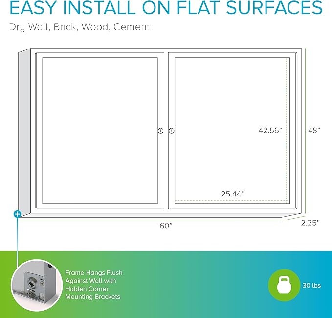 Ghent 48"x60" 2-Door Outdoor Enclosed Vinyl Bulletin Board, Shatter Resistant, with Lock, Satin Aluminum Frame - Ebony (PA24860VX-183), Made in the USA