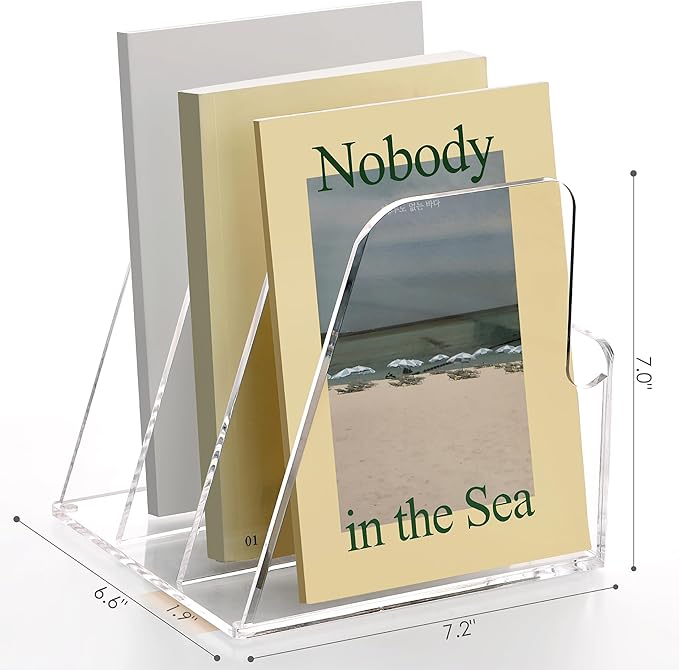 SANRUI Desk Organizer Clear Acrylic Desk Magazine File Holder with 3 Vertical Sections Magazine Rack File Organizer for Office, Home, School