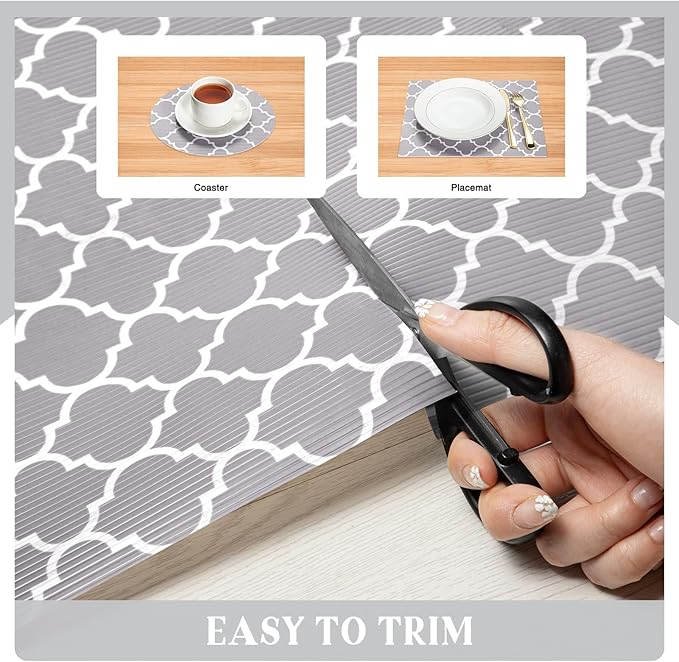 Glotoch 24 Inch Extra Wide Non Slip Shelf Liner, Non Adhesive Drawer Liner, Waterproof Shelf Liners for Kitchen Cabinets, Refrigerator, Wire Shelving, Bathroom, Pantry-Heavy Duty, Durable,Grey