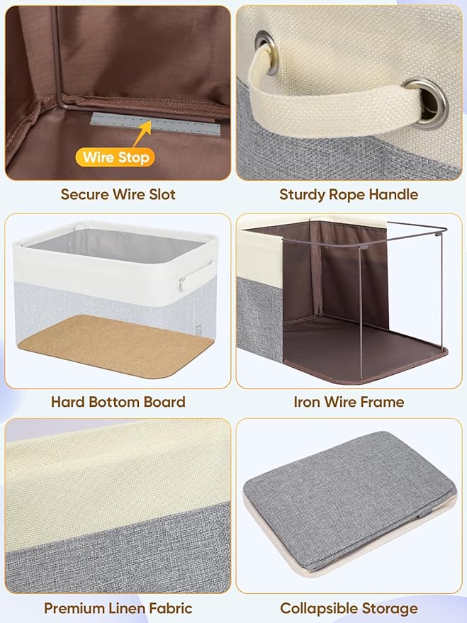 BALEINE 1 Pack Fabric Storage Bins for Shelves, Linen Storage Baskets for Organizing, Decorative Closet Bins for Clothes, Home (Grey, 14''x10''x8.5'')