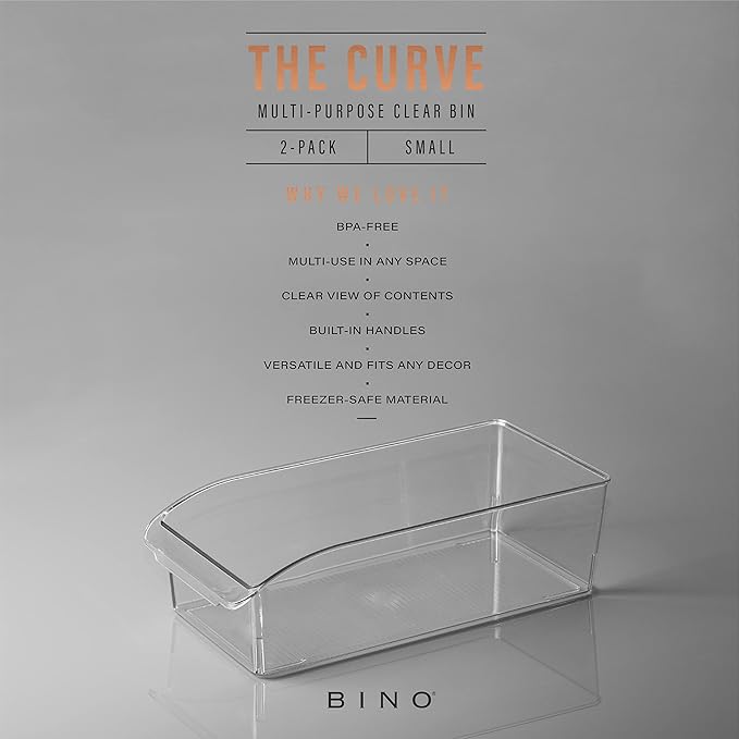 BINO | Plastic Storage Bins, Small | THE CURVE COLLECTION | Multi-Use Organizer Bins | Storage Containers Kitchen, Pantry and Home Organization | Fridge Organizers | Pantry Organization