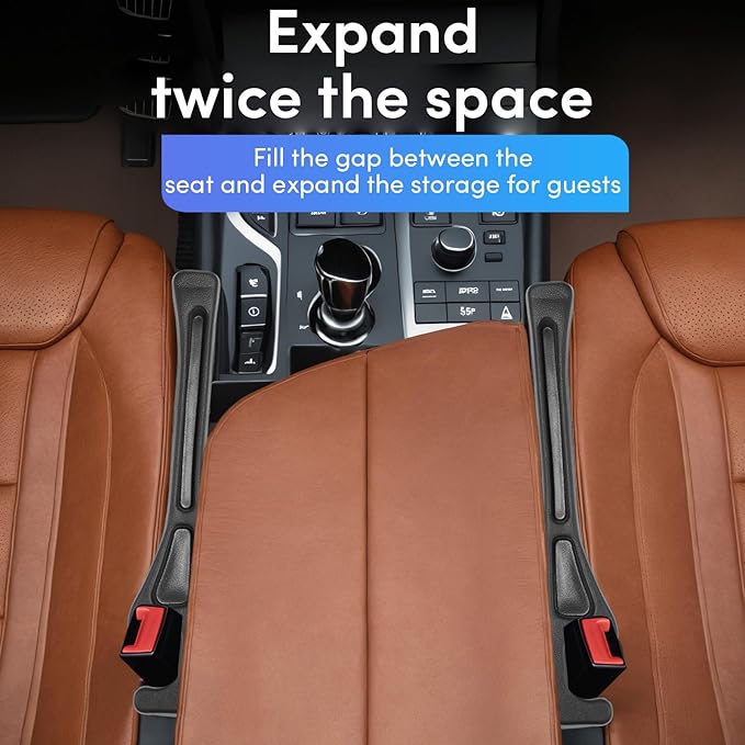 2 Pack Car Seat Gap Filler, PU Leather Universal Fit for Cars Trucks SUVs, Gap Stopper Between Seat & Console with Storage Organizer, Stop Items from Dropping (Black)