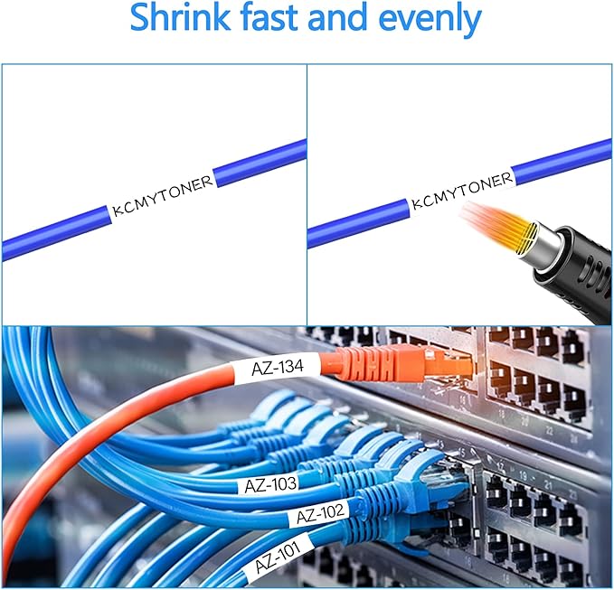 HSe221 HS221 HSE-221 HS-221 Heat Shrink Tubes Label Tape 3/8" (8.8mm) x 4.92 ft Compatible for PTD210 D400 D600 PTH300 PTE300 PTE500 PTE550W PTP700 PTP750WVP, Black on White, 2 Pack