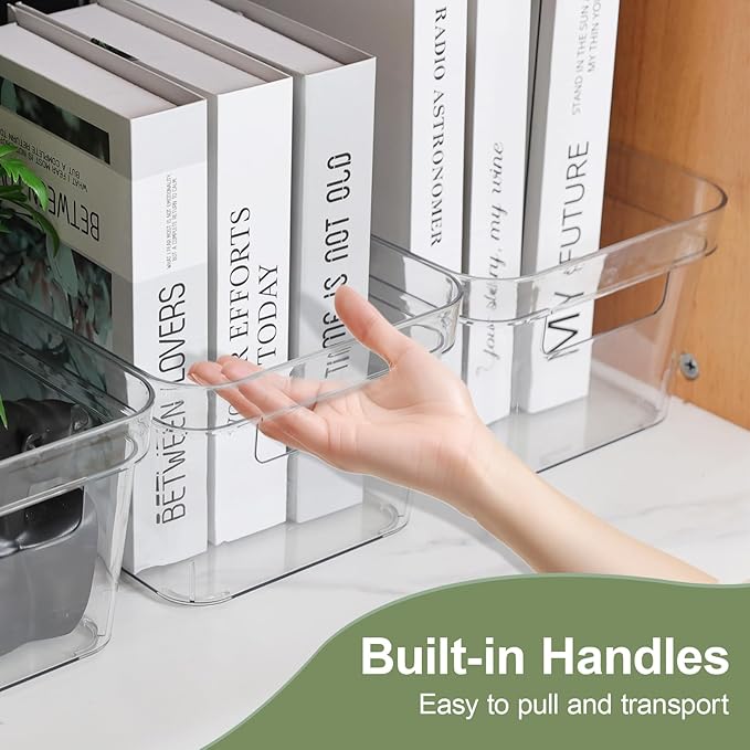 MOONEDGE Clear Plastic Storage Bins with Lids – Stackable Organizer Containers for Fridge, Kitchen, Pantry, Bathroom, Closet, Laundry Room, Office – 2 Pack (10×6×5 in)