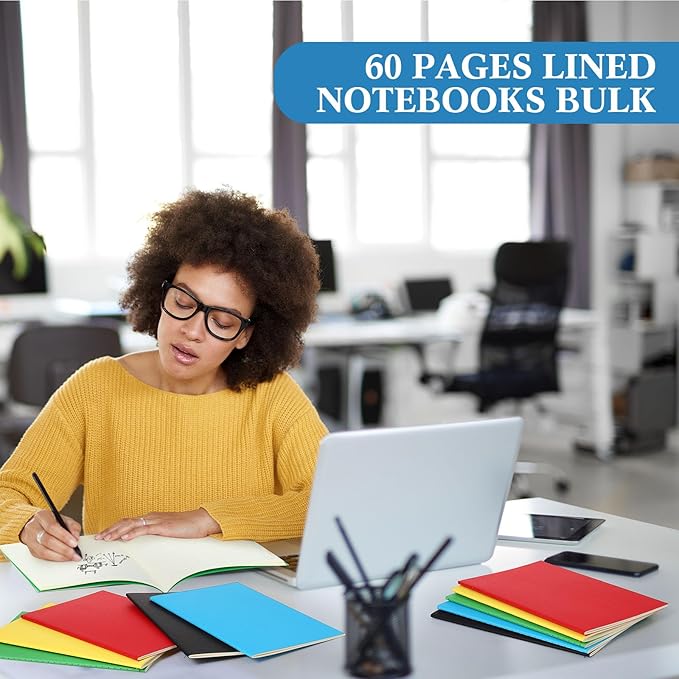 100 Pcs Kraft Notebook Journals 5.5 Inch x 8.3 Inch A5 Softcover Notebooks Bulk for Writing Sketch Office Notepad with 60 Pages 30 Sheets (Multicolor,Lined)