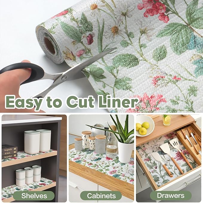 Shelf Liner for Kitchen Cabinets Non Adhesive Drawer Liner,Cabinet Liner for Shelves,Non Slip Kitchen Drawer Liners for Dresser,Waterproof Shelf Paper for Refrigerator,Cupboard,12In x 16.4FT
