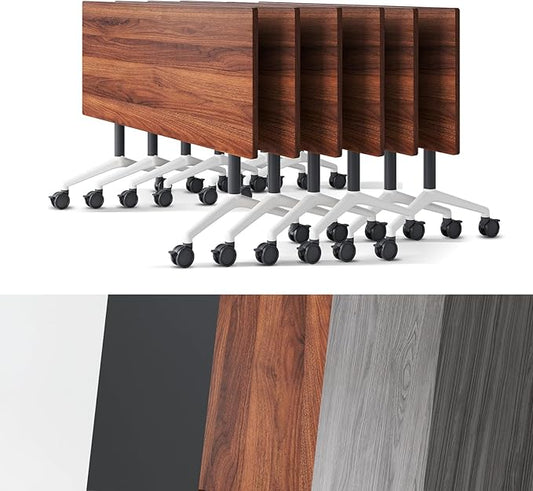 Conference Room Table, Folding Conference Tables,Thicken Grey Tabletop,Flip Top Wooden Seminar Meeting Room Table for Conference Room Offices (6, Walnut, 47.2“)