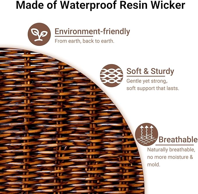 Wicker Baskets for Organizing,Pantry, Kitchen Counter with Handles, Handwoven Woven Storage Baskets for Fruit, Bread, Vegetable, Waterproof Plastic Storage Bins for Shelves, 3 Pack, Brown