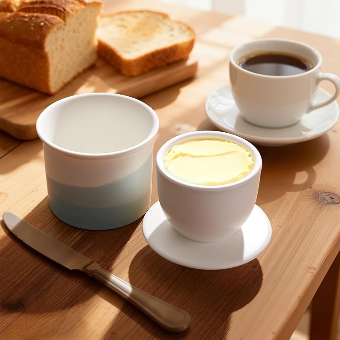 Sweese Light Green French Butter Dish with Lid – Ceramic Butter Keeper for Countertop, 4oz Butter Crock for Fresh Spreadable Butter, Matte Glazed Modern Butter Keeper, Dishwasher Safe