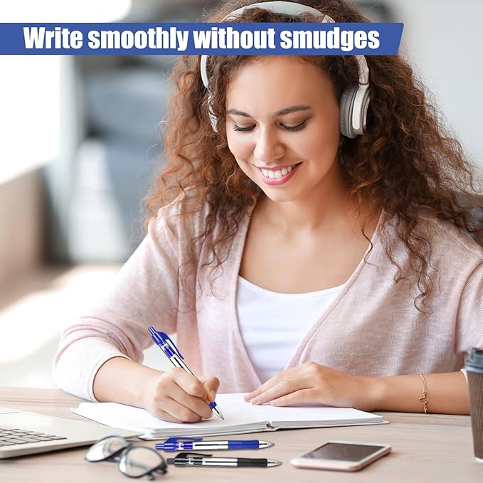 Blcculi 200 Pack Retractable Ballpoint Pens Bulk,1.0 mm Medium Point Pen,Blue Gel Ink Pens,Smooth Writing Pens with Comfortable Grip for Office Supplies Journal Writing (Blue Ink)