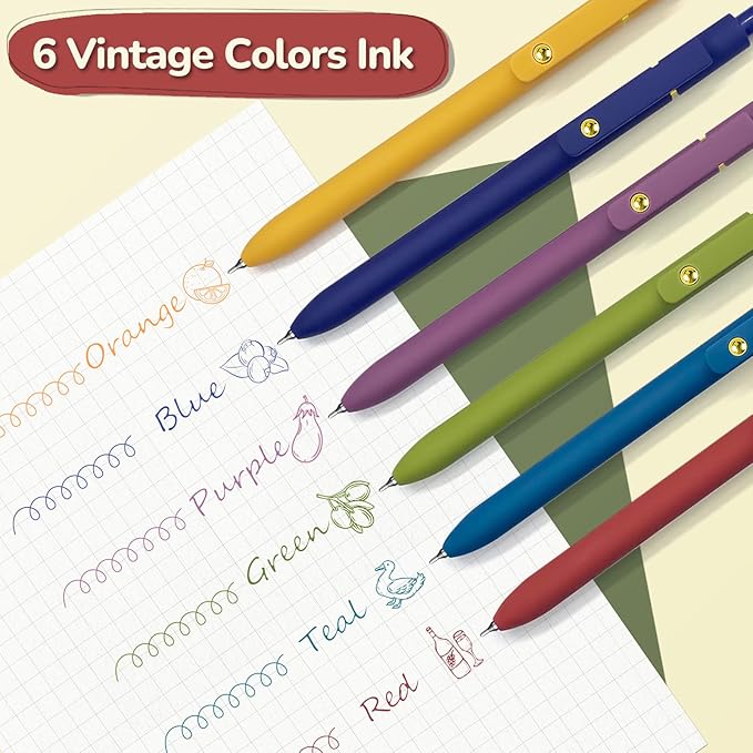 6 Pcs Colorful Pens Colored Pens 0.5mm Colored Ink Gel Pen Fine Point Smooth Writing Pen for Journaling and Note Taking Office School Supplies Gifts for Women Men (6 Pcs Vintage Gold)