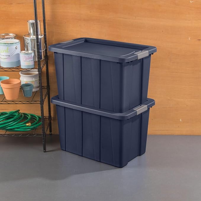 Sterilite 4-Pack Storage Bins with Lids, Heavy Duty Totes, Tuff1, 30 Gallon, Dark Indigo
