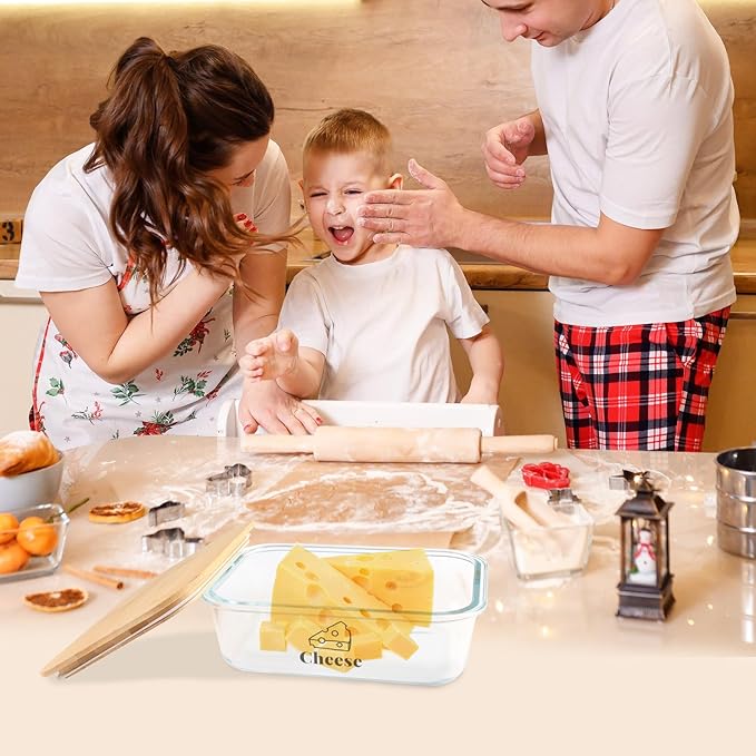 Cheese Container for Refrigerator,Glass cheese slice holder with Wooden Lid&Cheeses Cutter,Lunch Deli Meat Containers for Fridge,BPA-Free Shredded Cream Block Cheeses Storage Box keeper