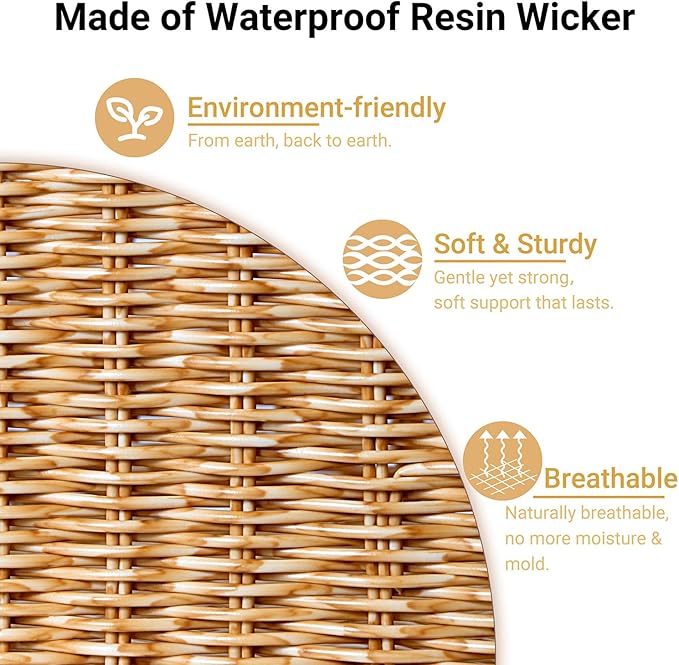 Wicker Baskets for Organizing,Pantry, Kitchen Counter with Handles, Handwoven Woven Storage Baskets for Fruit, Bread, Vegetable, Waterproof Plastic Storage Bins for Shelves, 3 Pack, Natural