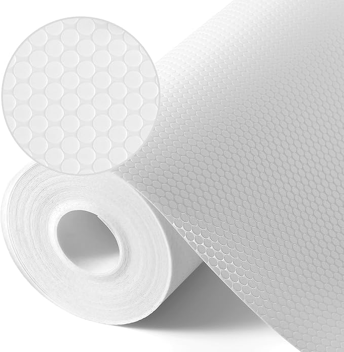 White Shelf Liners for Kitchen Cabinets Non Adhesive Drawer Liner for Bathroom Waterproof Refrigerator Liners for Shelves Fridge Plastic Mats Cabinet Cupboard Liner 17.5 x 236.2 Inches x 2 Rolls