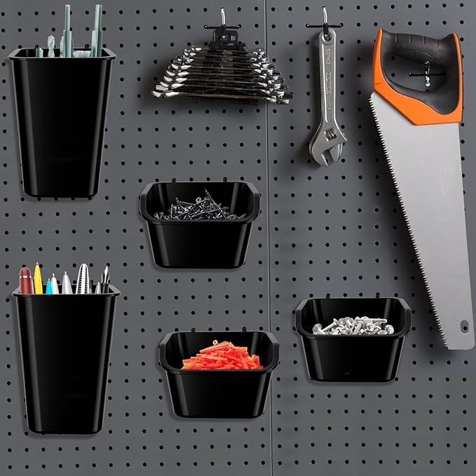 248PCS Pegboard Accessories Organizer Kit,1/8 and 1/4 inch Pegboard Hooks Assortment, Pegboard Bins, Metal Hooks for Hanging Storage (Black Cup)